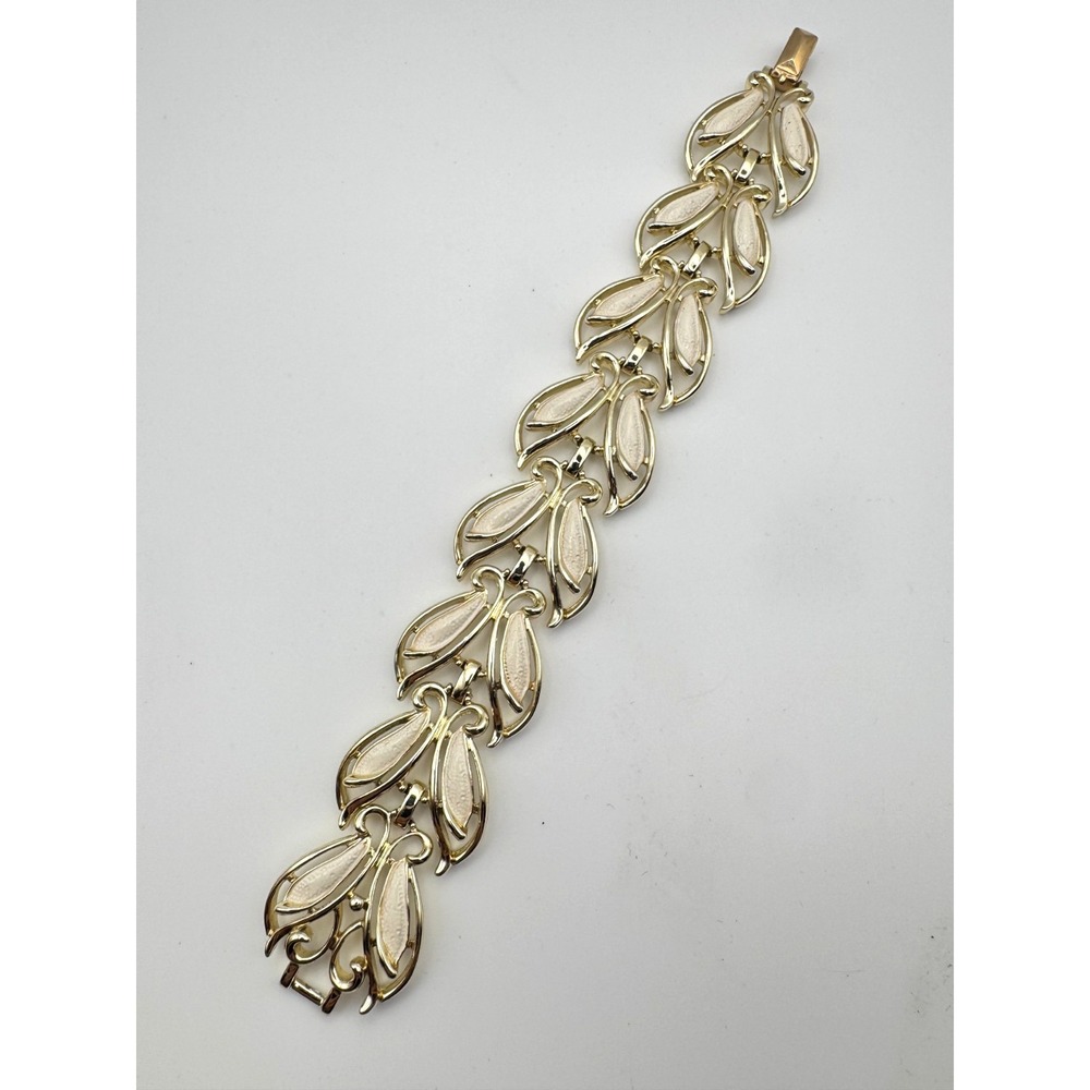 Vintage Sarah Coventry Bracelet White Enamel Tulip Link Gold Tone